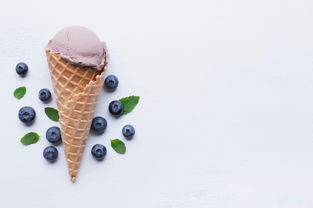 Ice cream cones with blueberries