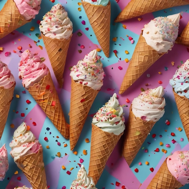 Ice cream cones with confetti arrangement