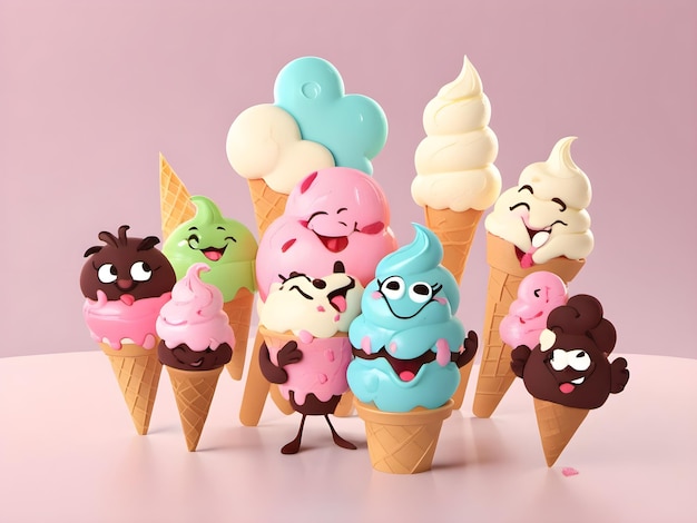 Photo ice cream cones with a face on them