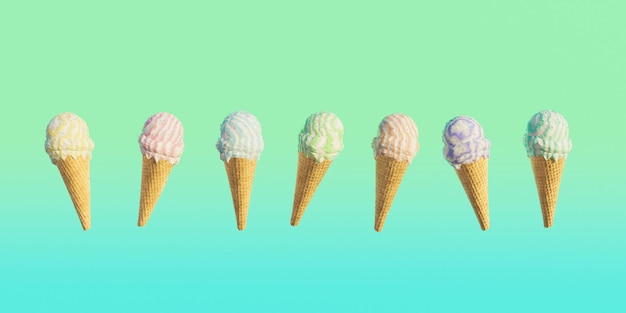 ice cream cones with gradient background summer time