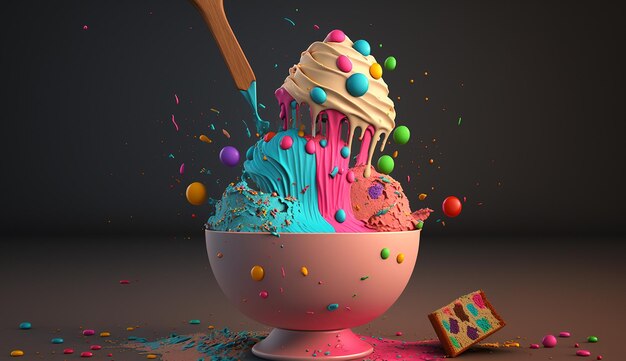 アイスクリームカップケーキレシピかわいいバニライラスト画像AI生成アート