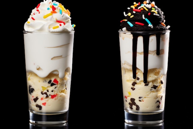 Ice cream dessert and creamy milkshake