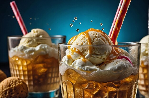 Ice cream floats with fizzy ginger ale refreshing twist