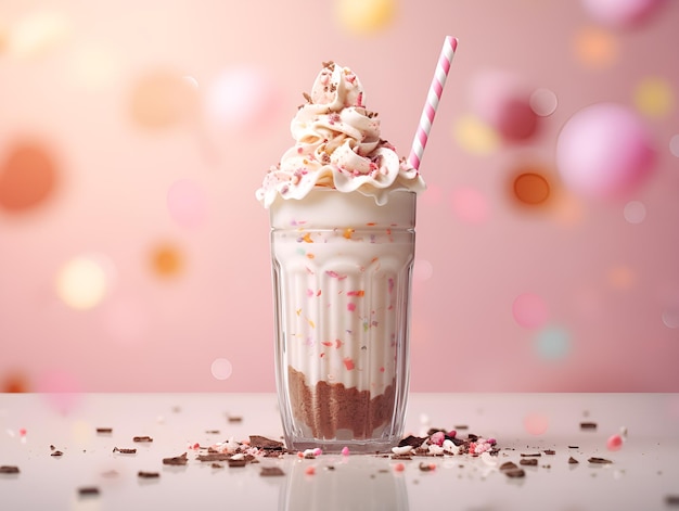 Ice cream in a glass on a pink background