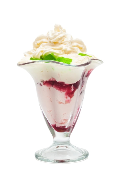 Ice cream in the glass on a white background