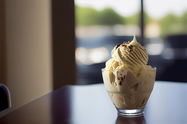 Ice cream in a glass with cafe ambient