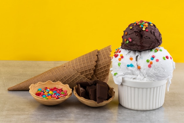 Ice cream on gray background