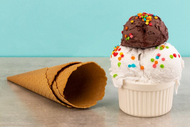 Ice cream on gray background