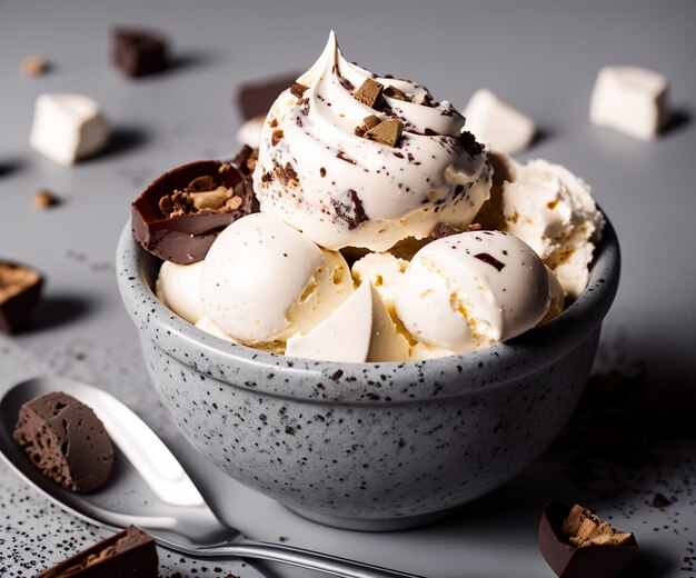 Ice cream in a grey bowl