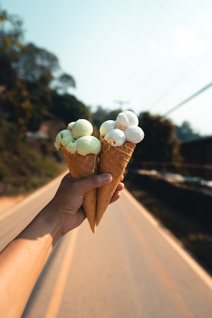 Ice cream in hand during the hot day