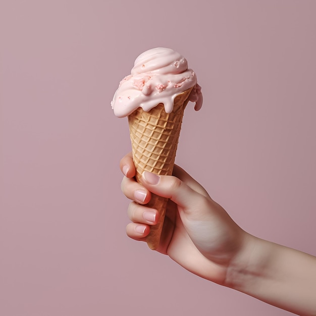 Ice cream in hand on the light background