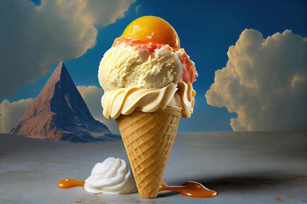 アイスクリームの水平広告テンプレート Generative Ai