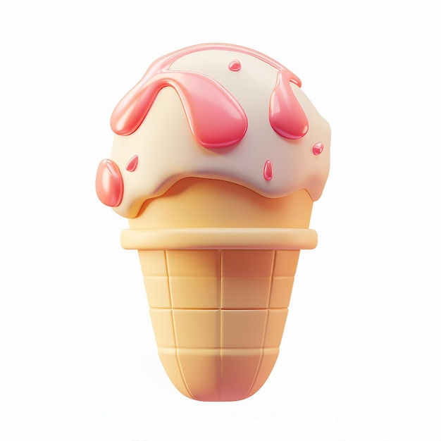ice cream icon 3D render white background generative AI