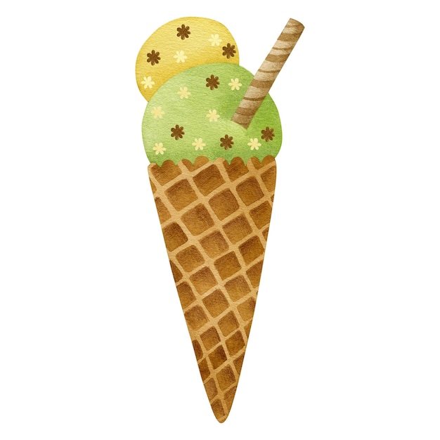Ice cream isolated watercolor illustrations on white background