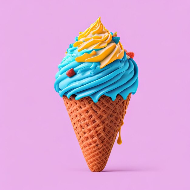 写真 アイスクリーム ジューシー・イエロー・ブルー ピンクの背景 夏の要素
