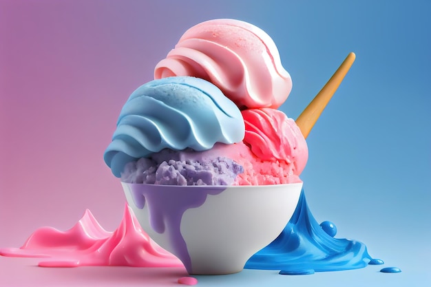 Ice cream melting in colored background Creative Ice cream concept idea Generative Ai