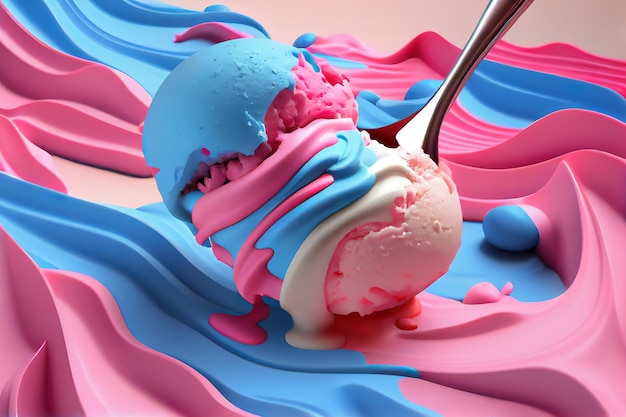 Ice cream melting in colored background Generative Ai