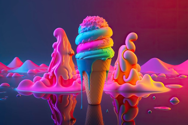 Ice cream in neon colors Generative AI