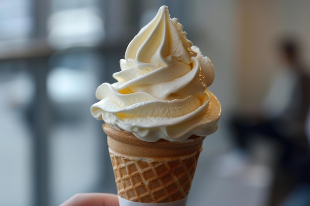 Фото Ванильное мороженое конус мягкого мороженого, созданный ии
