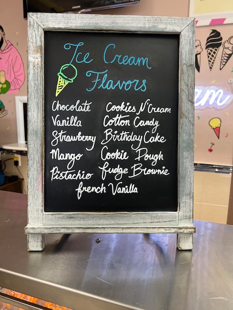 ice cream parlor menu board placed in view