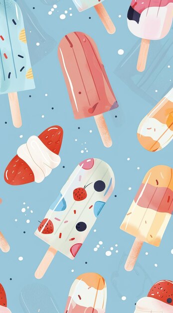 Photo ice cream pattern summer street food snacks cone waffle with filling ice cream balls in cup ice crea