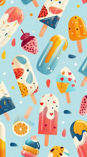 Photo ice cream pattern summer street food snacks cone waffle with filling ice cream balls in cup ice crea