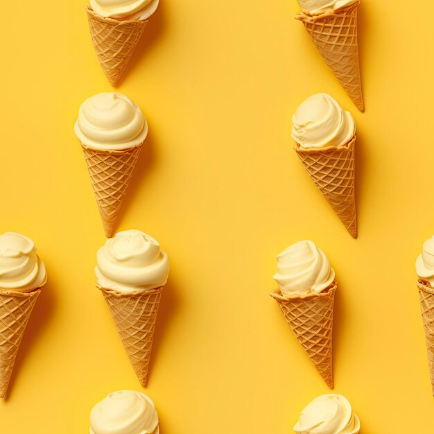 Ice cream pattern on yellow background top view