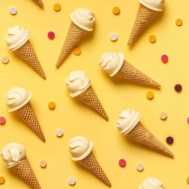 Ice Cream pattern on yellow background top view