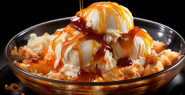 Ice cream in a plate liquid sweet caramel honey AI generated image