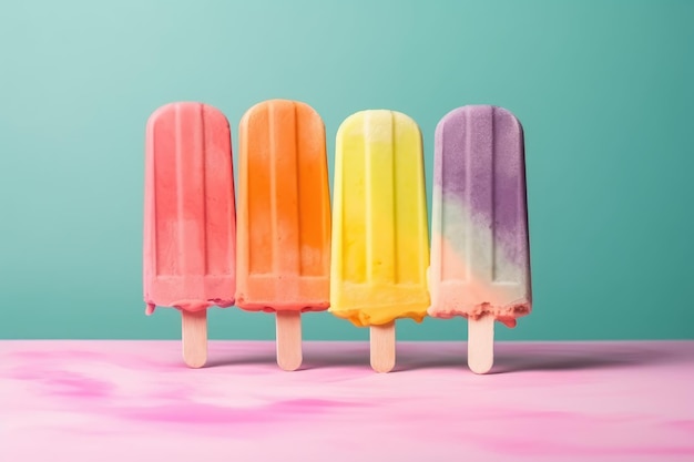 Ice cream popsicle treats on a colorful pastel background Generative AI