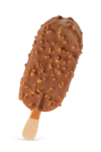 Ice cream popsicle with chocolate coating and nuts isolated