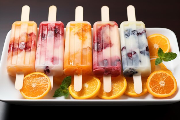 Ice cream popsicles on a plate