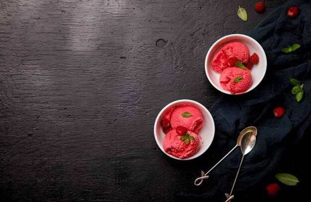 Ice cream Raspberry.  Summer sweet Dessert.