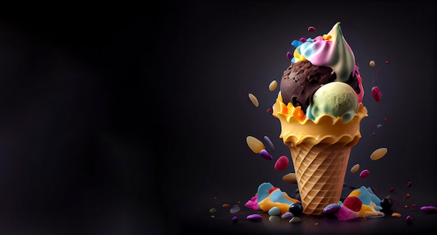 アイスクリームのリアルな 3D、食品写真の製品ショーケース