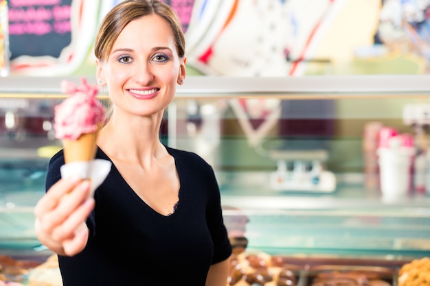 Ice-cream seller serving ice cream