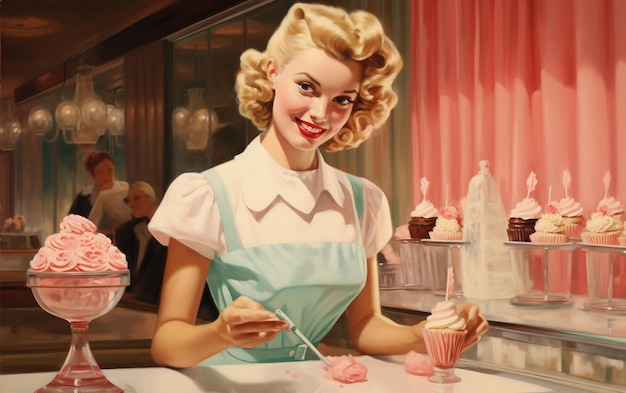 Ice Cream Server Woman Providing Frozen Treats Generative AI