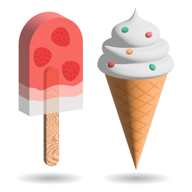 ice cream setsweet food berry 3D image