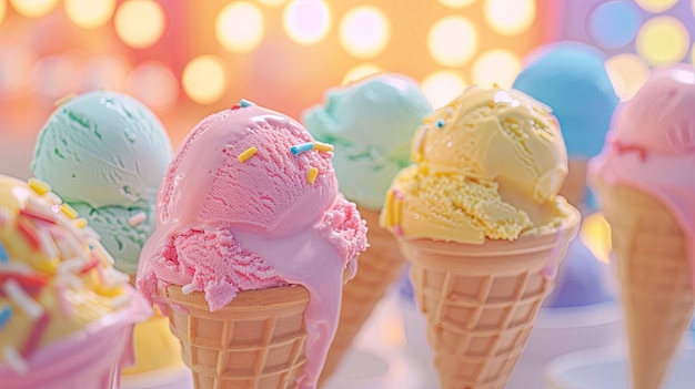 Ice cream on showcase supermarket cafe store Banner background design