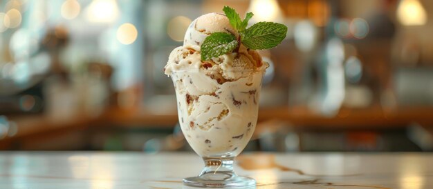 Ice Cream Sundae With Mint Sprig