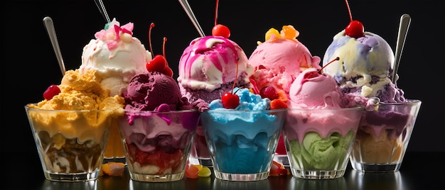 鮮やかな色のアイスクリームサンデー