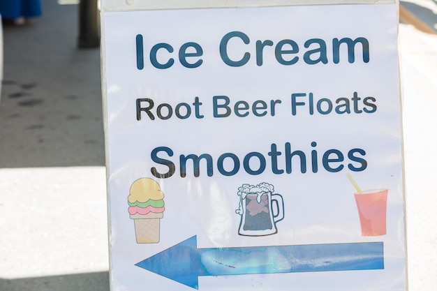 Ice cream truck sign at the Farmers Market in the Summer.