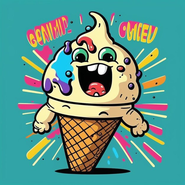 a ice cream tshirt design with a cartoon character