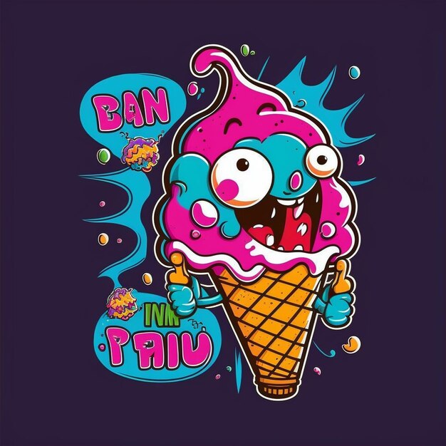 a ice cream tshirt design with a cartoon character