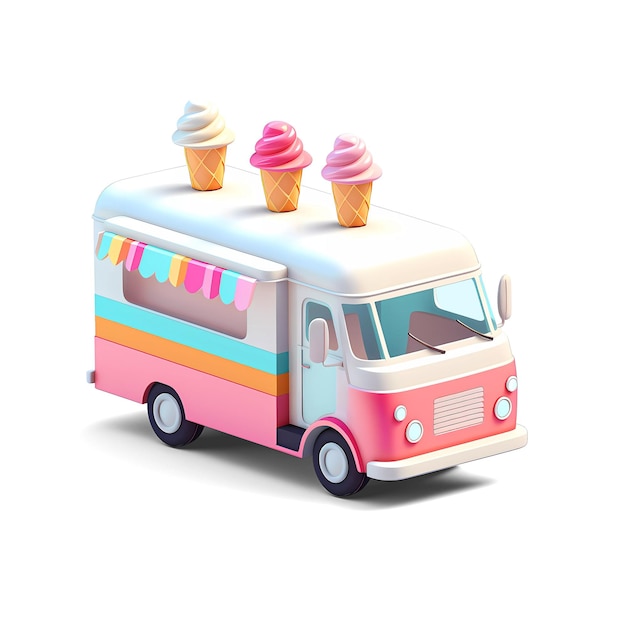 Ice cream van isometric low poly icon