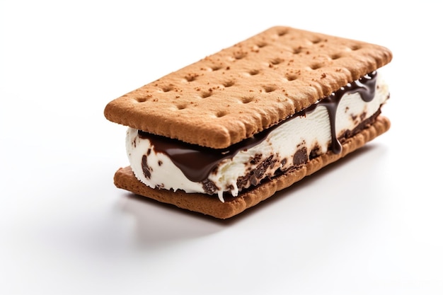 ice cream vanilla sandwich in chocolate chip cookies isolated on a white background