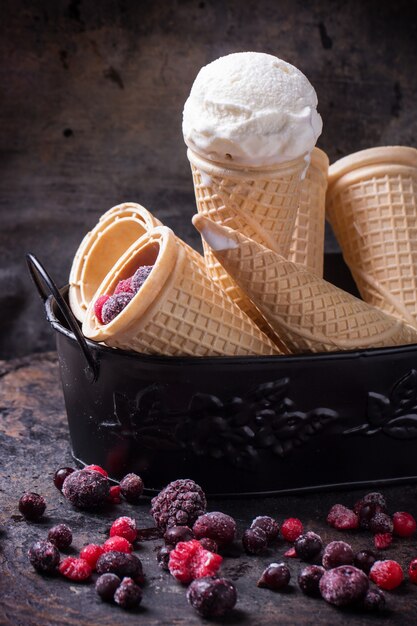 Ice cream in wafer cones