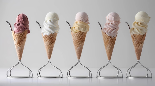 Ice cream in a waffle cone on a white background Generative AI illustrations