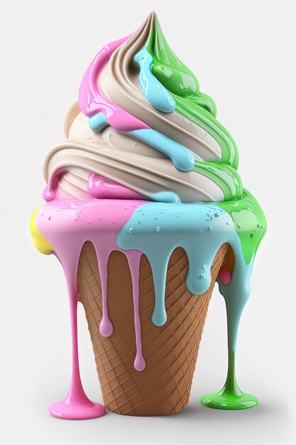 Ice cream in a waffle cone on white background generative ai