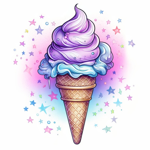 Мороженое в вафельном рожке на белом фоне Векторная иллюстрация