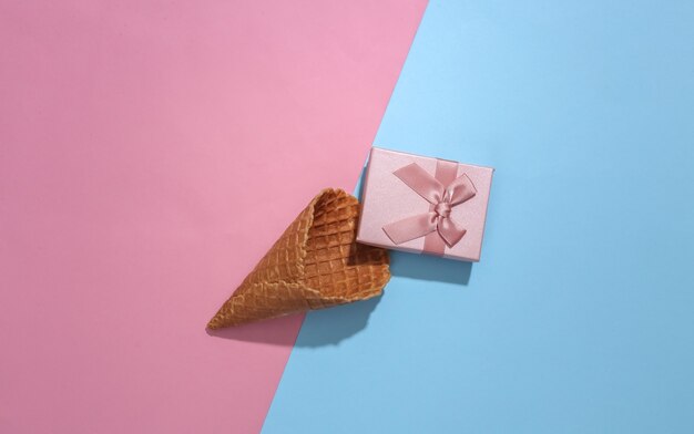 Ice cream waffle cone with gift box 